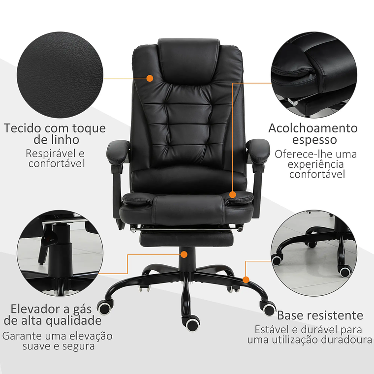 Cadeira de Massagem Vinsetto com Apoio para os Pés Reclinável - 7 Pontos de Massagem Shiatsu, Controlo Remoto e Aquecimento, Para Casa ou Escritório 9