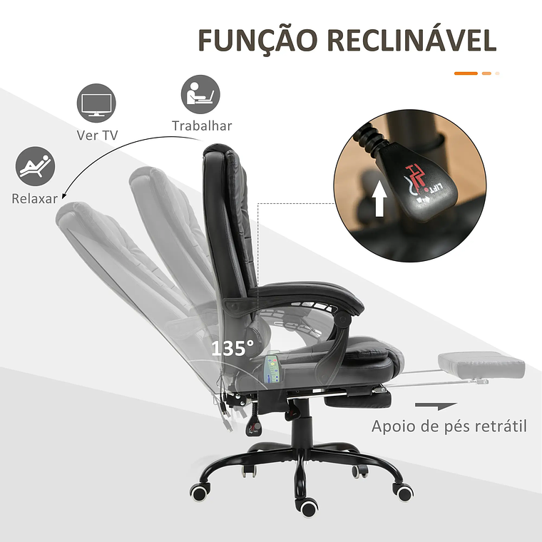 Cadeira de Massagem Vinsetto com Apoio para os Pés Reclinável - 7 Pontos de Massagem Shiatsu, Controlo Remoto e Aquecimento, Para Casa ou Escritório 4