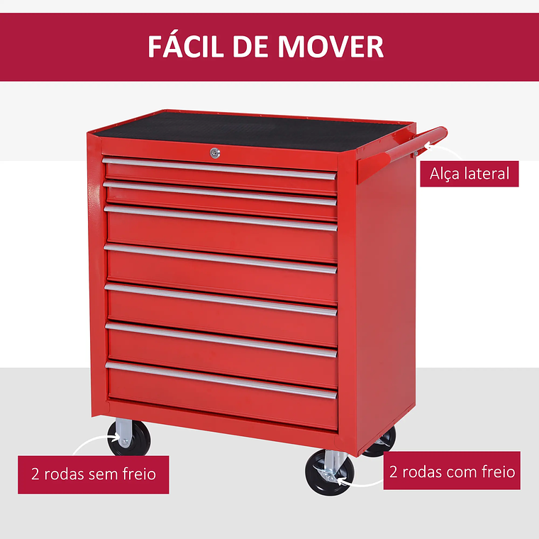 DURHAND Workshop Tool Cart with 5 Drawers and Wheels - Mobile Organizer in Sturdy Steel, 69x33x77.2 cm, Red 5