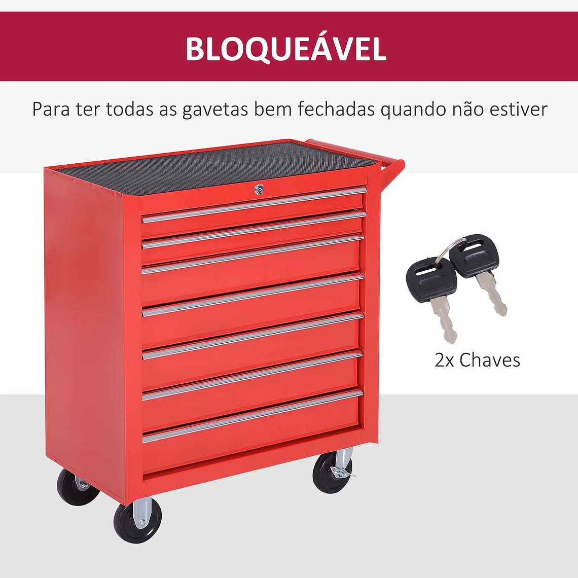 DURHAND Workshop Tool Cart with 5 Drawers and Wheels - Mobile Organizer in Sturdy Steel, 69x33x77.2 cm, Red 6