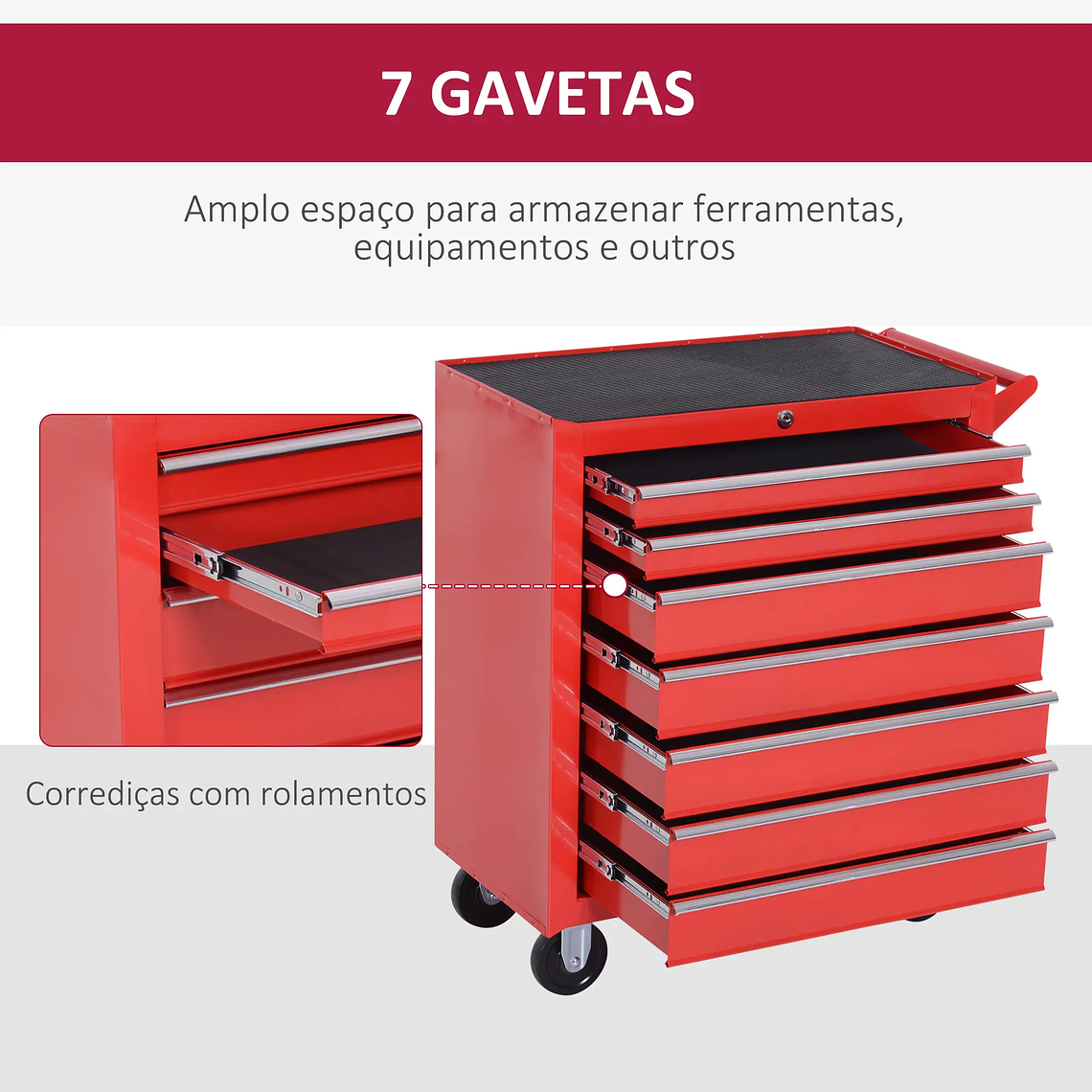 DURHAND Workshop Tool Cart with 5 Drawers and Wheels - Mobile Organizer in Sturdy Steel, 69x33x77.2 cm, Red 4