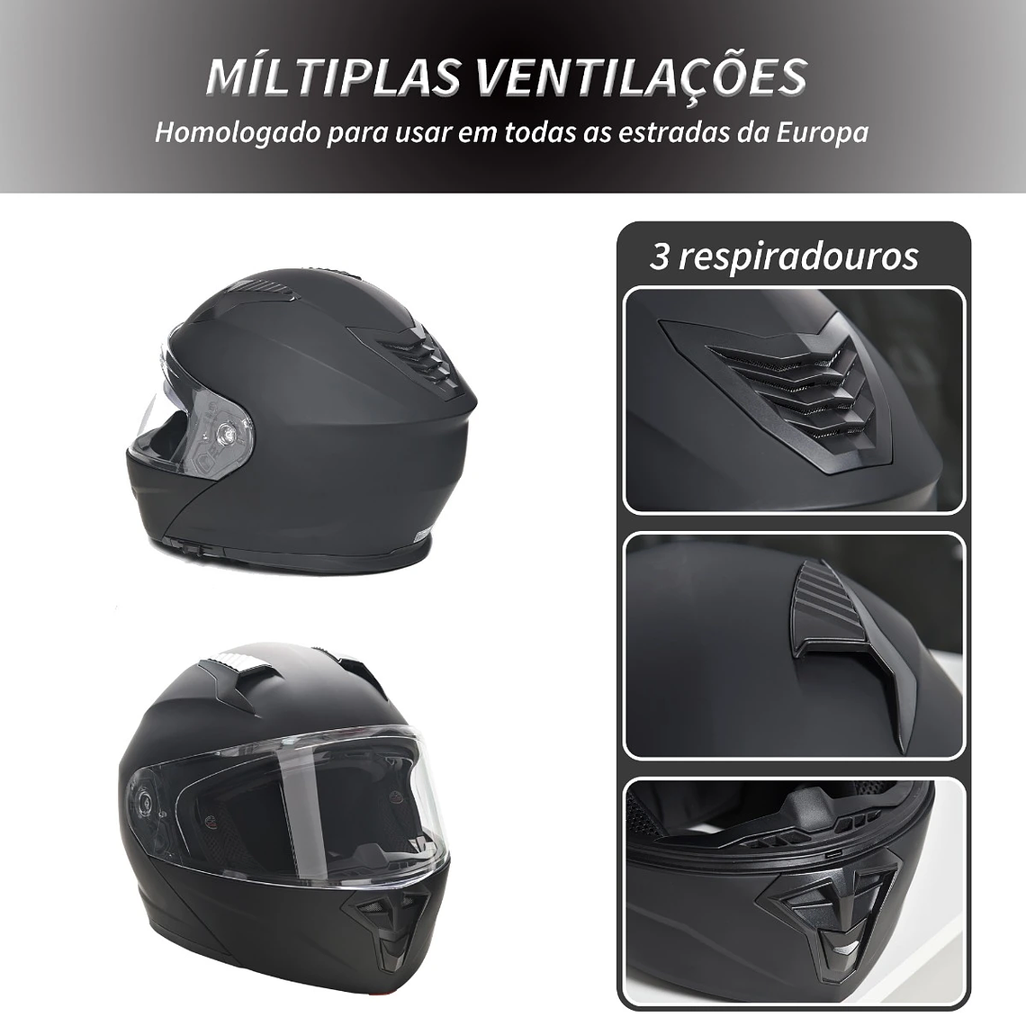 Capacete de Moto Integral HOMCOM Tamanho XL (60cm) - Dupla Viseira, Cabecote Anti-Colisão, Homologação ECE 22.05, Preto Fosco 6