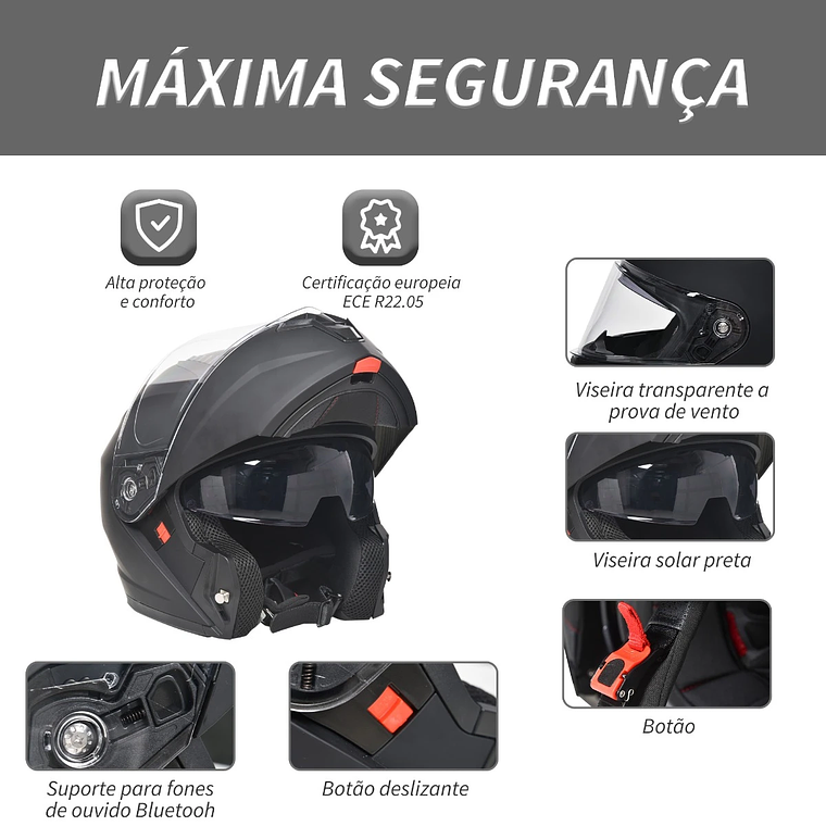 Capacete de Moto Integral HOMCOM Tamanho XL (60cm) - Dupla Viseira, Cabecote Anti-Colisão, Homologação ECE 22.05, Preto Fosco 4