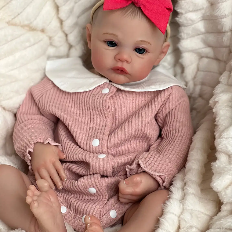 Boneca Reborn Recém-Nascida Meadow 49cm | Pintura Manual 3D com Veias Visíveis, Corpo de Pano Articulado | Para Coleção 1