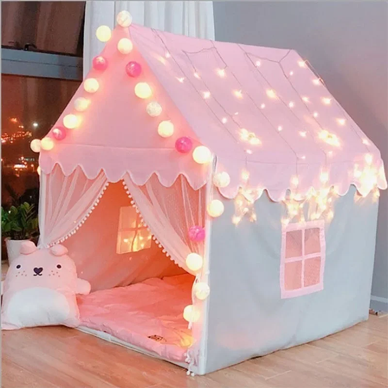 Tenda Castelo de Princesa Rosa para Crianças | Casa de Brincar Portátil e Dobrável | Decoração para Quarto Infantil 1