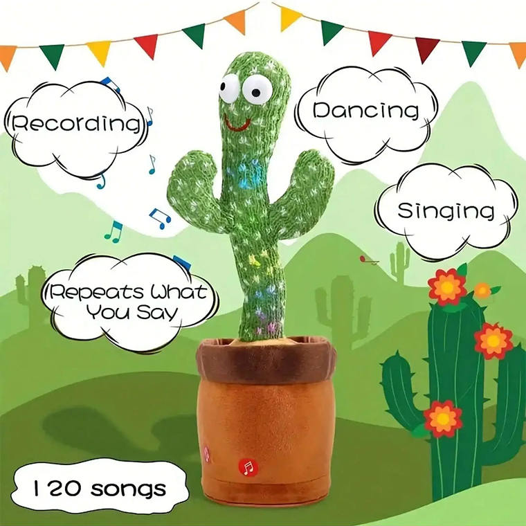 Interactive Dancing and Talking Cactus | Sing, Imitate Voices, Record, 120 Songs | Gift for Children 1