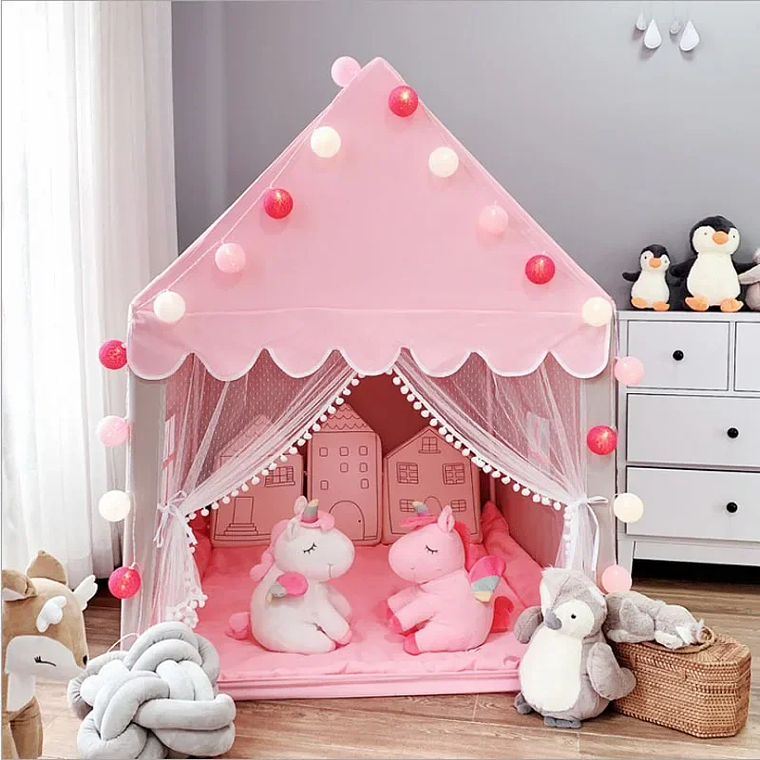Tenda Castelo de Princesa Rosa para Crianças | Casa de Brincar Portátil e Dobrável | Decoração para Quarto Infantil 2