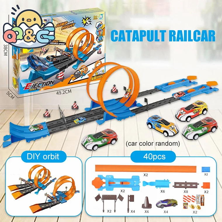  Kit Pista de Corridas com Catapulta - 2 Carros, Montagem DIY, Competição de Inércia 2