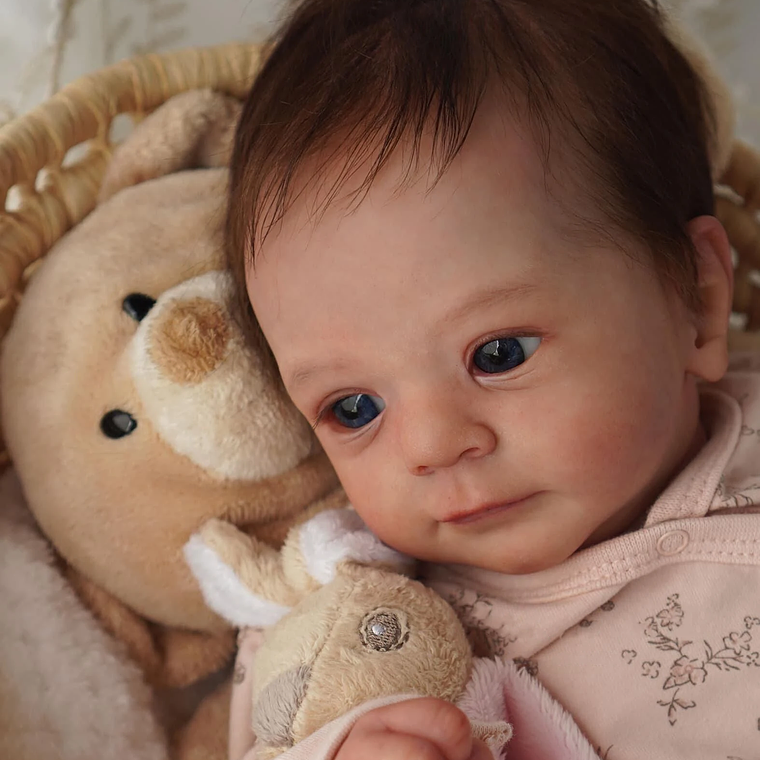 Boneca Reborn Bebé Recém-Nascido 49cm | Pintura Manual Genesis 3D, Corpo de Pano Macio Articulado, Cabelo Enraizado 4