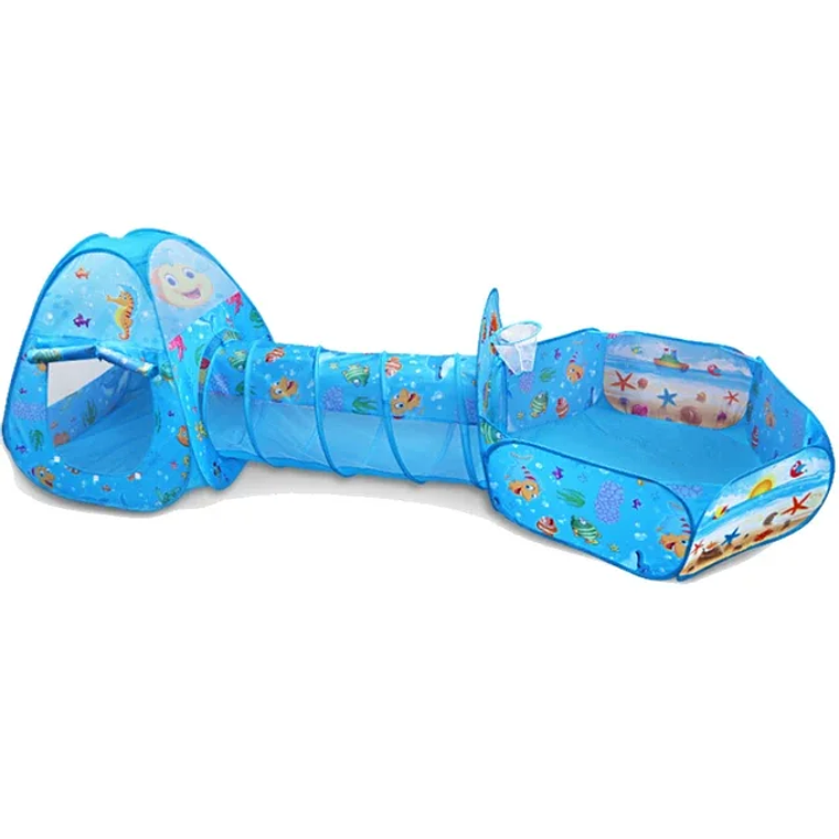Parque Infantil 3 em 1 Portátil | Tenda + Piscina de Bolas + Túnel de Rastejo (3m) | Para Casa e Jardim, Presente para Crianças 12