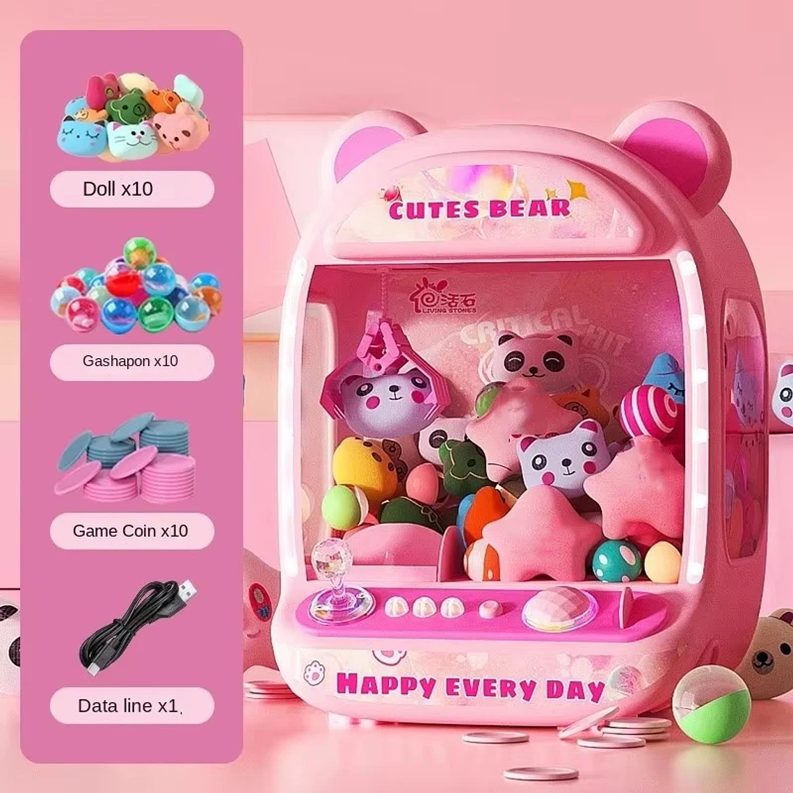 Máquina de Garra Caseira DIY para Crianças | Mini Arcada de Premios com Moedas, Luzes e Música | Presente de Natal 11