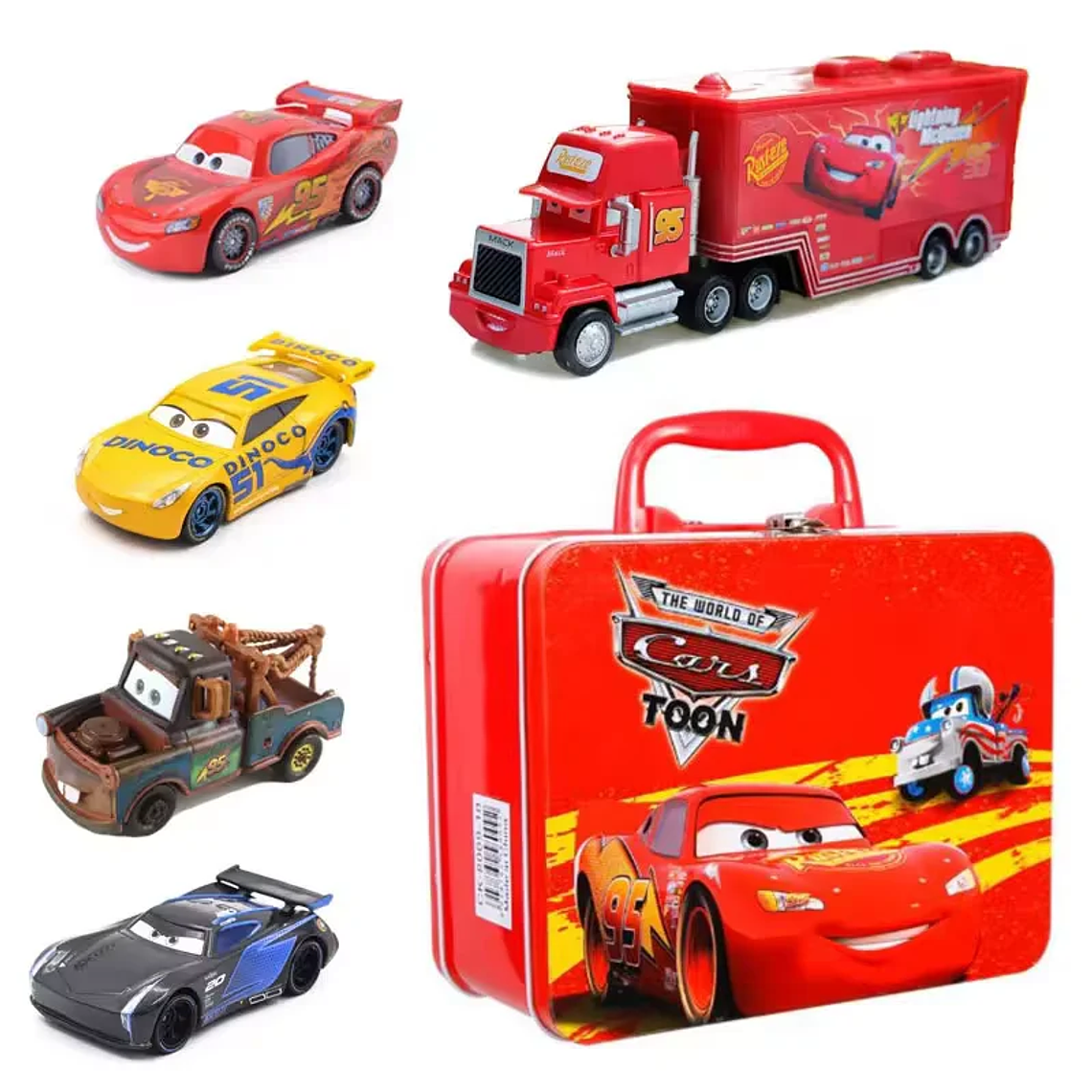 Conjunto Colecionável Disney Pixar Cars - Caixa de Armazenamento com 4 Carros de Metal (McQueen, Cruz, Mater, Jackson) 6