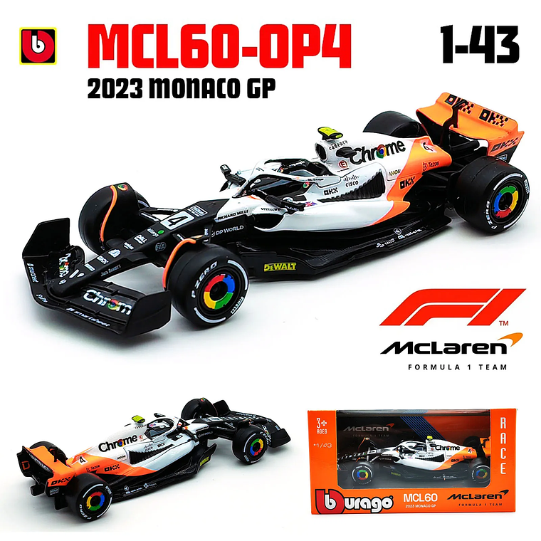 Modelo 1:43 Bburago F1 - McLaren MCL60, MCL38, Red Bull RB20 e RB19, Coleção Carro Estático de Metal 22