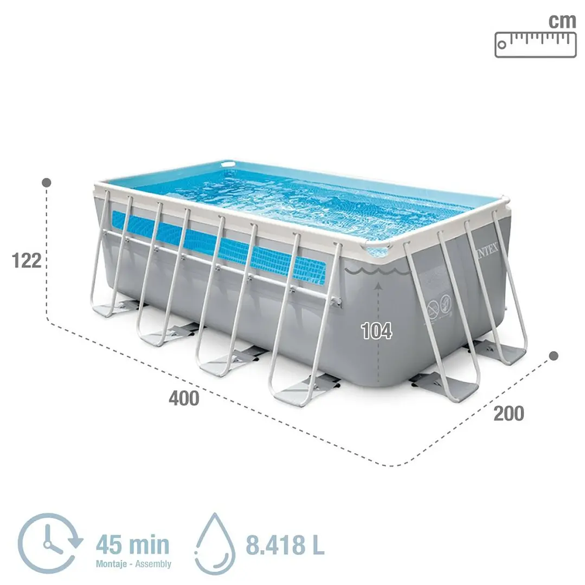 Piscina Desmontável Intex Retangular 400x122x200cm | 8.418L, com Filtro, Escada, Cobertor 4
