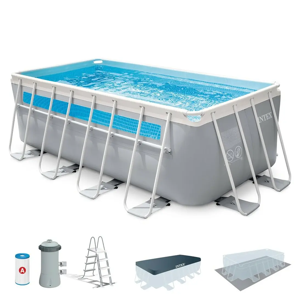Piscina Desmontável Intex Retangular 400x122x200cm | 8.418L, com Filtro, Escada, Cobertor 2
