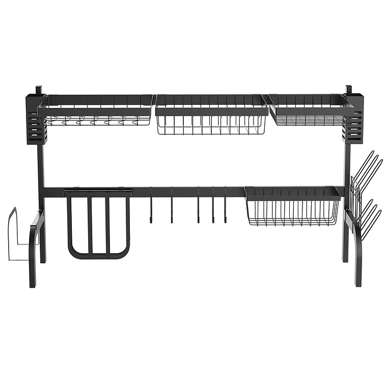 Escorredor de Louça Sobre a Pia 2 Níveis | Multifuncional com Prateleira, Suporte para Facas e Talheres | Aço Preto 100cm | Até 26kg 6