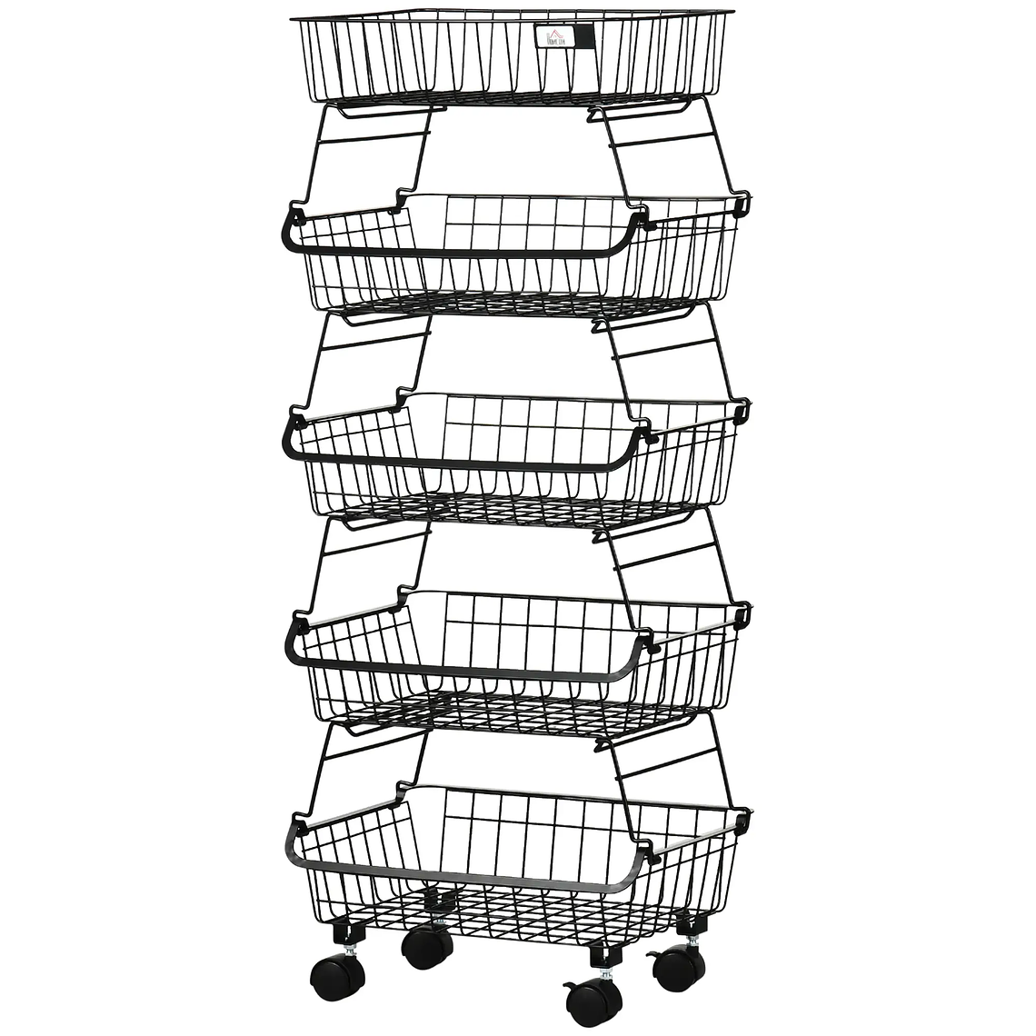 4-Tier Organizer Cart with Wheels and Brake | Stackable Multipurpose Fruit Basket for Kitchen, Bathroom, or Bedroom | Black Steel 97cm 8