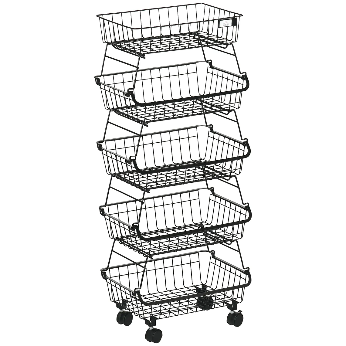 4-Tier Organizer Cart with Wheels and Brake | Stackable Multipurpose Fruit Basket for Kitchen, Bathroom, or Bedroom | Black Steel 97cm 9