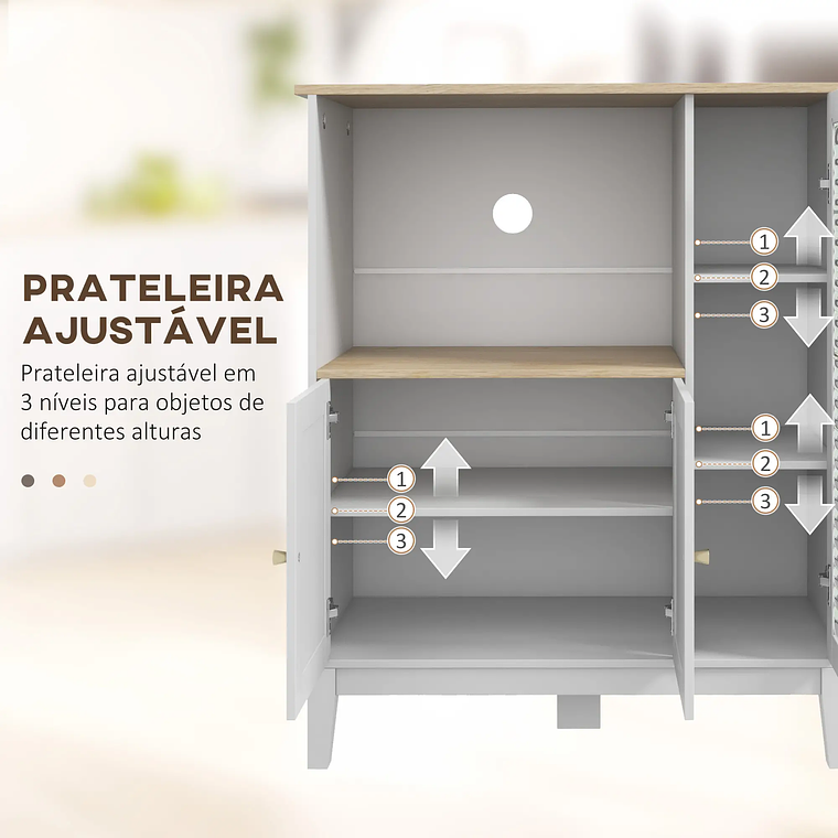Móvel Auxiliar Cozinha para Micro-Ondas com Portas | 3 Prateleiras Ajustáveis, Design Moderno e Sistema Anti-Tombo | 80x35x97 cm Branco 5