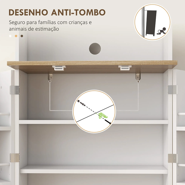 Armário Alto Despensa Cozinha 3 Portas | Com Prateleiras Ajustáveis, Vidro e Micro-Ondas | 169cm Branco & Madeira 8