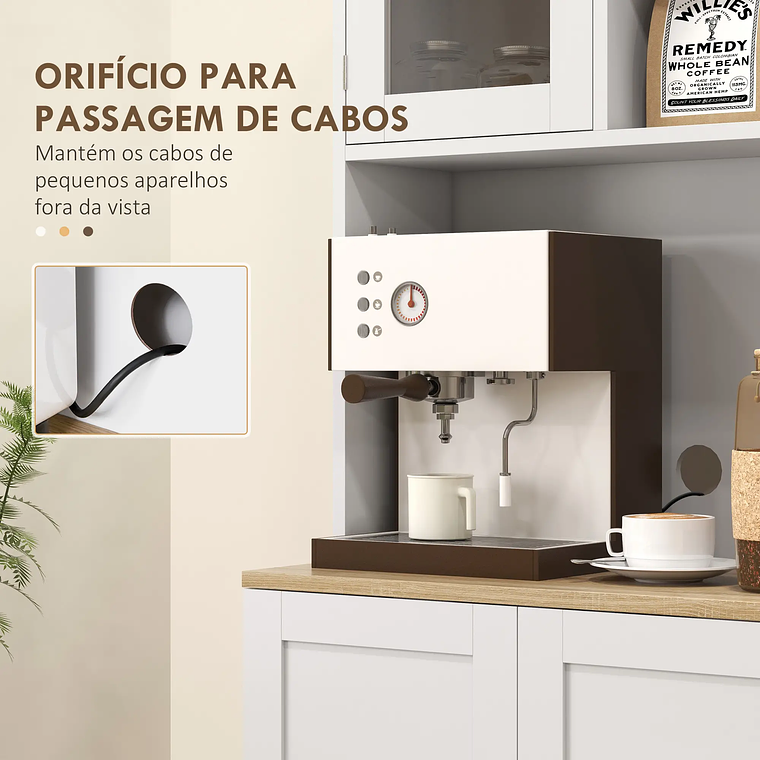 Armário Alto Despensa Cozinha 3 Portas | Com Prateleiras Ajustáveis, Vidro e Micro-Ondas | 169cm Branco & Madeira 5