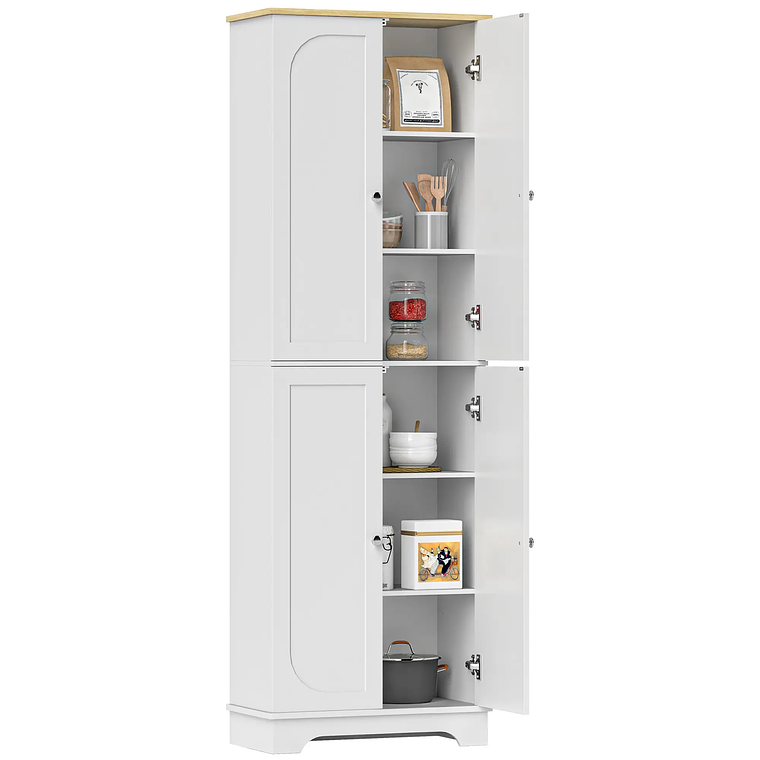 Armário Alto Despensa com Portas de Correr em Arco | Móvel Auxiliar Cozinha 4 Portas, Prateleiras Ajustáveis | 183cm Branco 7