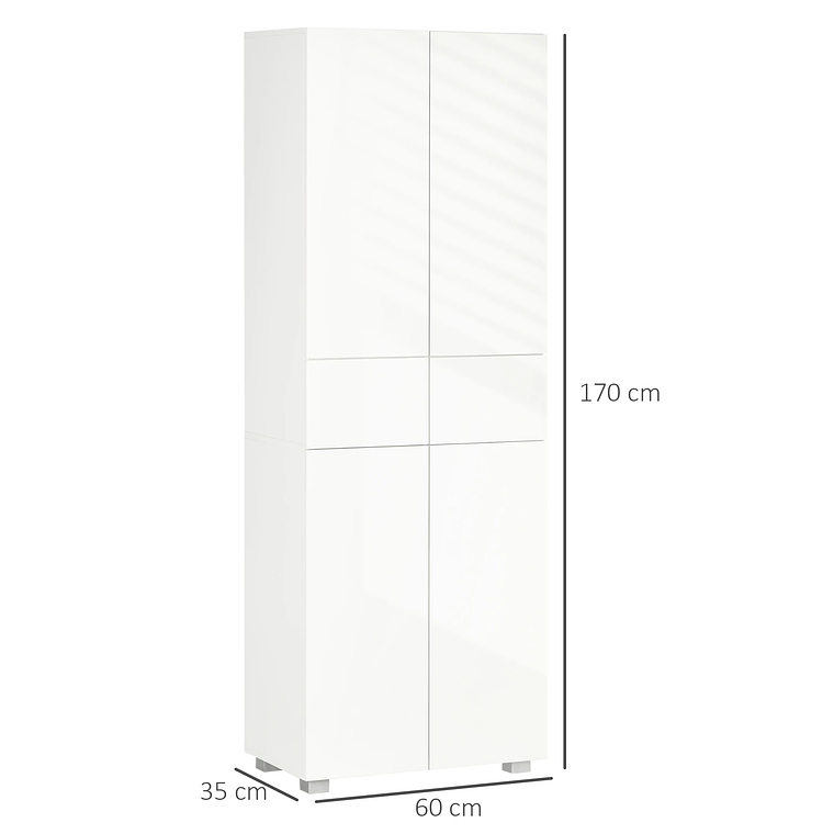 Kitchen Auxiliary Cabinet with 4 Doors and 2 Drawers | Push-Open System, Adjustable Shelves | 170cm Glossy White 10