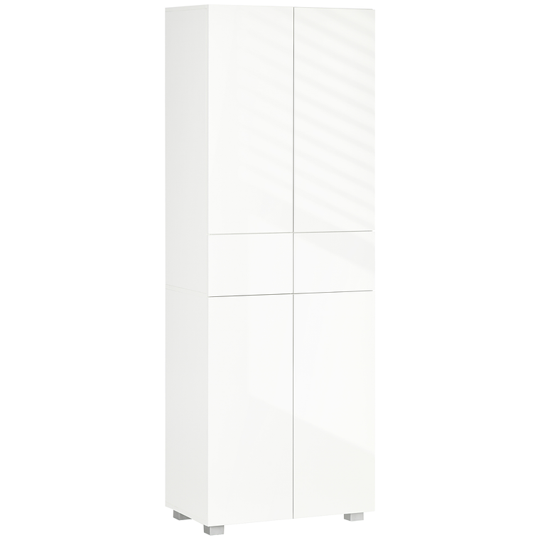 Kitchen Auxiliary Cabinet with 4 Doors and 2 Drawers | Push-Open System, Adjustable Shelves | 170cm Glossy White 12