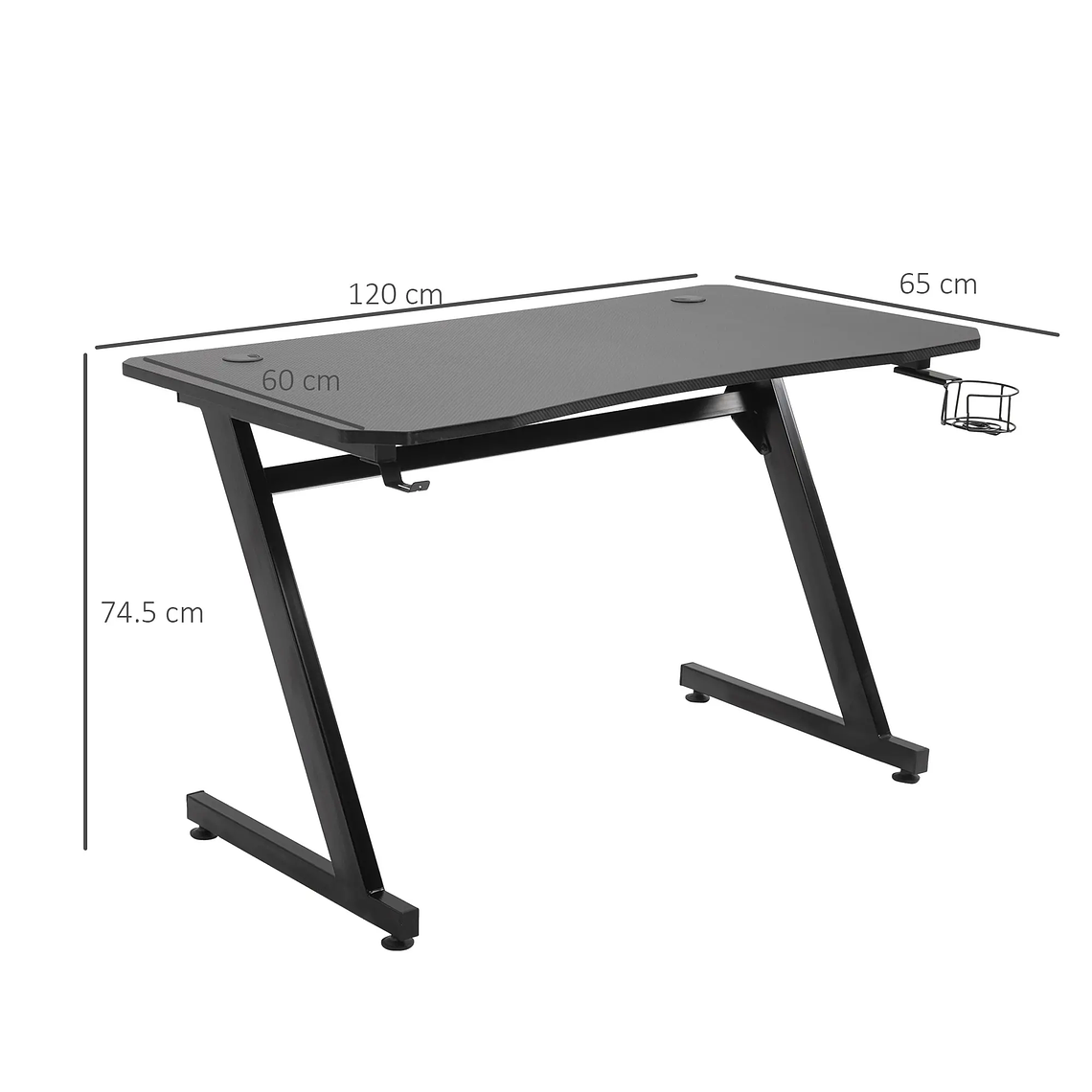 Secretária Gaming 120x65cm | Mesa Escritório com Suporte para Copos, Gancho Fones e Pés Ajustáveis | Preta 11