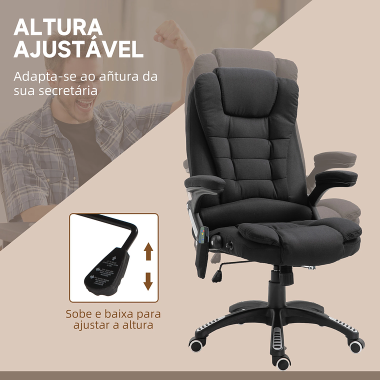 Cadeira de Escritório com Massagem e Aquecimento | 6 Pontos, Reclinação 130°, Apoio Lombar | Vinsetto Ergonómica Preta 6