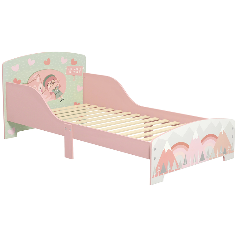 Cama Infantil Baixa com Barreiras de Proteção | Design com Estampa Animal, Rosa | Para Colchão 140x70 cm 8