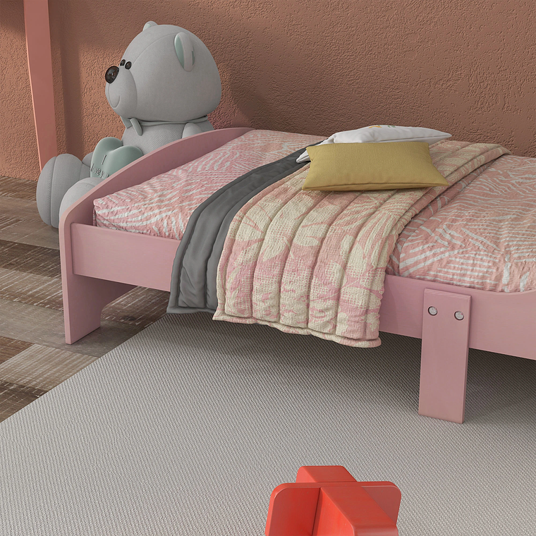 Cama Infantil Baixa com Barreiras de Proteção | Design com Estampa Animal, Rosa | Para Colchão 140x70 cm 7