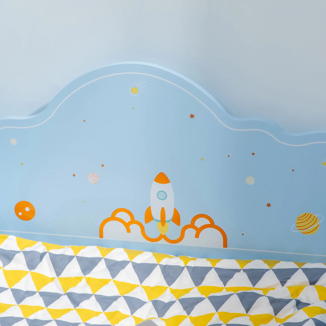 Cama Infantil Espacial com Barreiras | Tema Foguete e Planetas, Azul | Para 3 a 6 Anos, Colchão 140x70cm 8