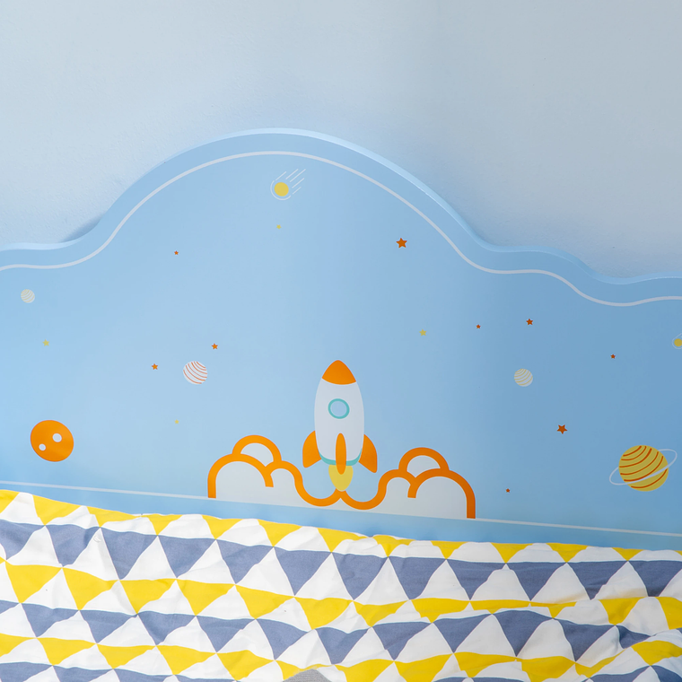 Cama Infantil Espacial com Barreiras | Tema Foguete e Planetas, Azul | Para 3 a 6 Anos, Colchão 140x70cm 9