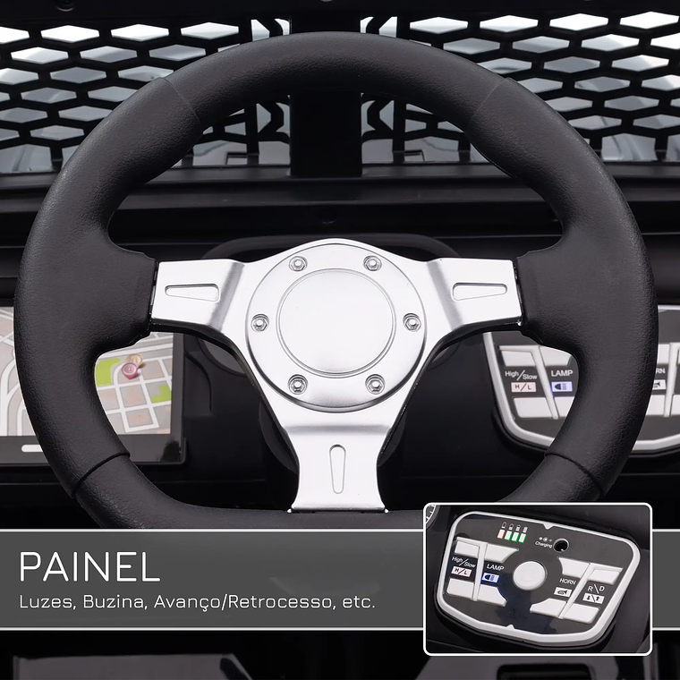 Carro Elétrico Infantil 12V com Controlo Remoto 2.4G | 2 Motores, Faróis, Buzina | Para +3 Anos, 30kg, Preto 6