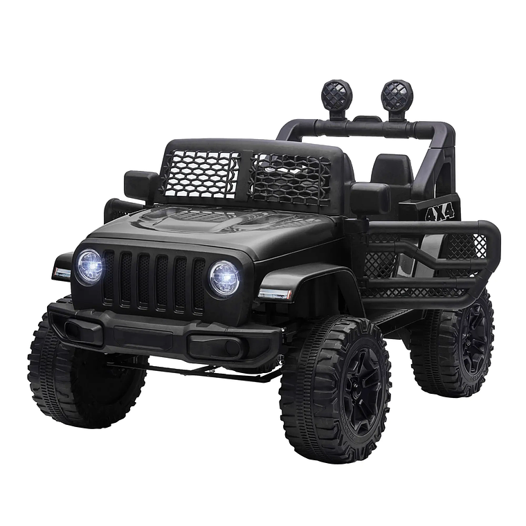 Carro Elétrico Infantil 12V com Controlo Remoto 2.4G | 2 Motores, Faróis, Buzina | Para +3 Anos, 30kg, Preto 2