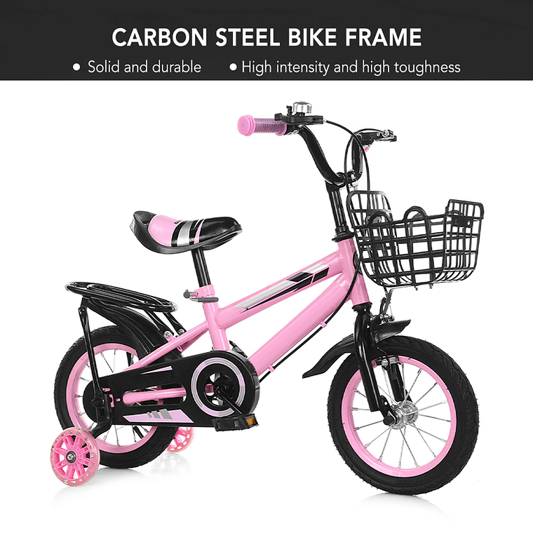 Bicicleta Infantil Ajustável 12/14/16 Polegadas com Cesto Removível | Bicicleta para Crianças de 2 a 7 Anos 2