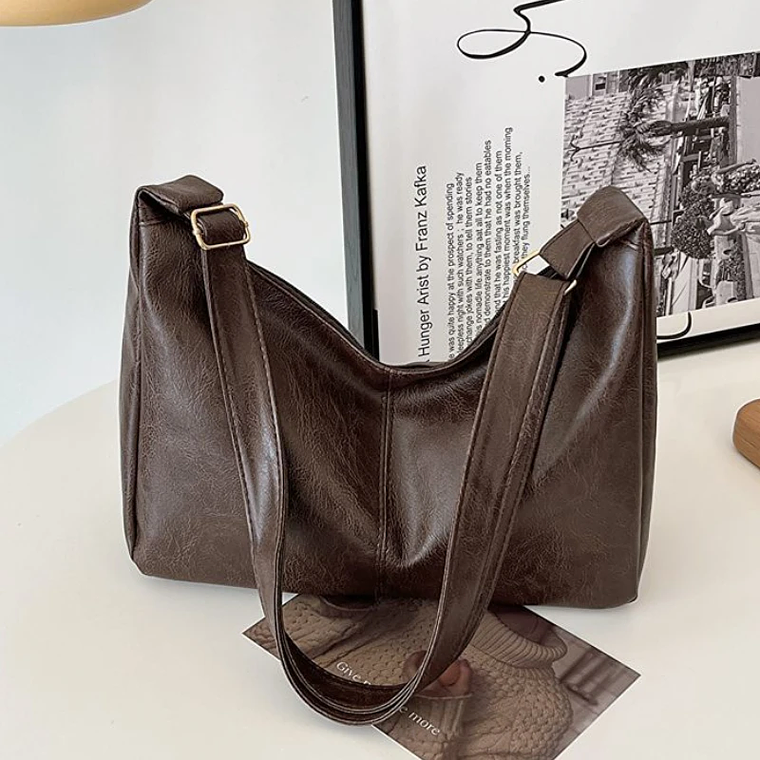 Bolsa Crossbody Vintage em Couro Sintético Maillard | Bolsa Tote Feminina Grande Capacidade para Dia a Dia e Trabalho 8