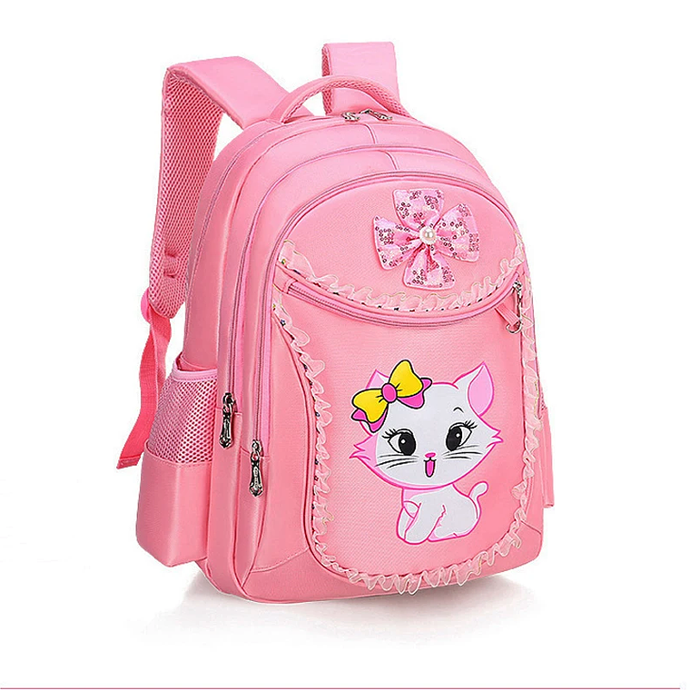 Pink Kitten Backpack with Bow | Girls' School Backpack with Diamond Details | Princess for Early Childhood and Elementary Education 1