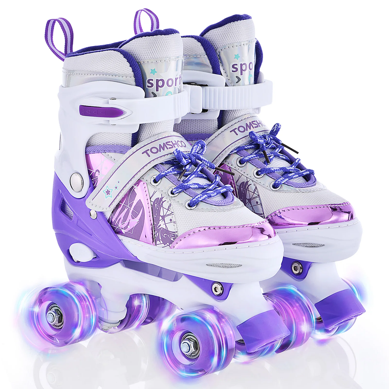 Patins Infantis 4 Rodas com Luzes LED | Patins Ajustáveis para Meninos e Meninas | Sapatilhas PU com Rodas que Piscam 1