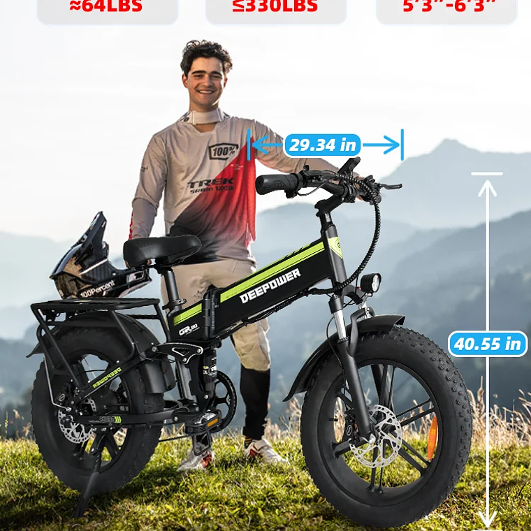 Bicicleta Elétrica Off-Road DEEPOWER H20 Pro 2000W | E-Bike Todo-Terreno com Bateria LG 48V 25AH, para 2 Pessoas 2