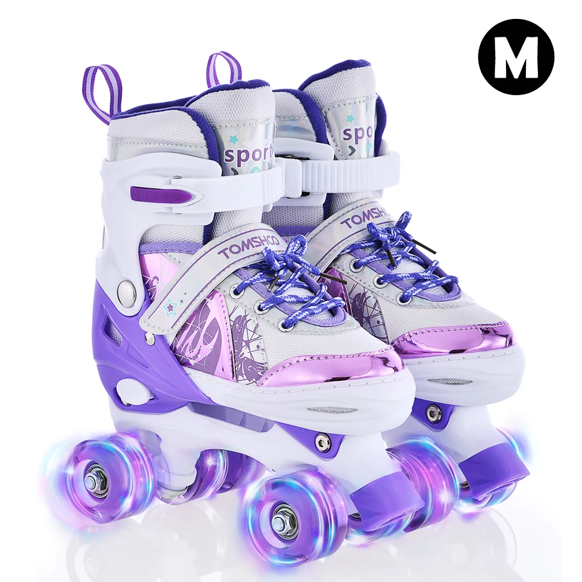 Patins Infantis 4 Rodas com Luzes LED | Patins Ajustáveis para Meninos e Meninas | Sapatilhas PU com Rodas que Piscam 8