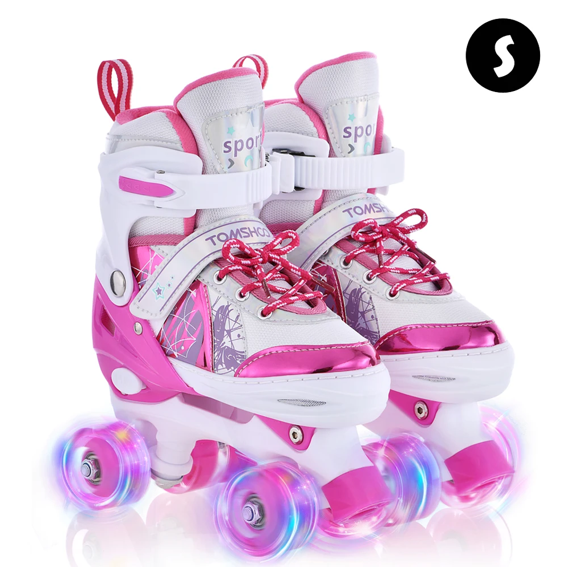 Patins Infantis 4 Rodas com Luzes LED | Patins Ajustáveis para Meninos e Meninas | Sapatilhas PU com Rodas que Piscam 9