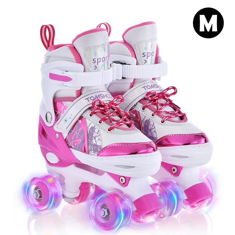 Patins Infantis 4 Rodas com Luzes LED | Patins Ajustáveis para Meninos e Meninas | Sapatilhas PU com Rodas que Piscam 10