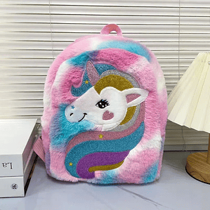 Mochila Infantil Unicórnio Tie-Dye | Mochila Escolar com Pelúcia e Grande Capacidade para Meninas | Impermeável e Fashion