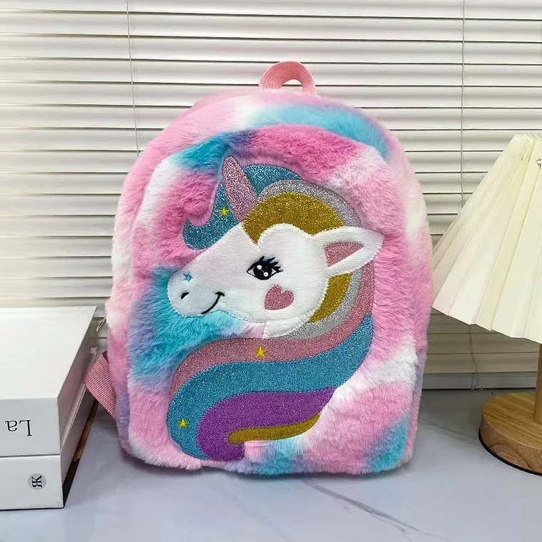 Mochila Infantil Unicórnio Tie-Dye | Mochila Escolar com Pelúcia e Grande Capacidade para Meninas | Impermeável e Fashion 1