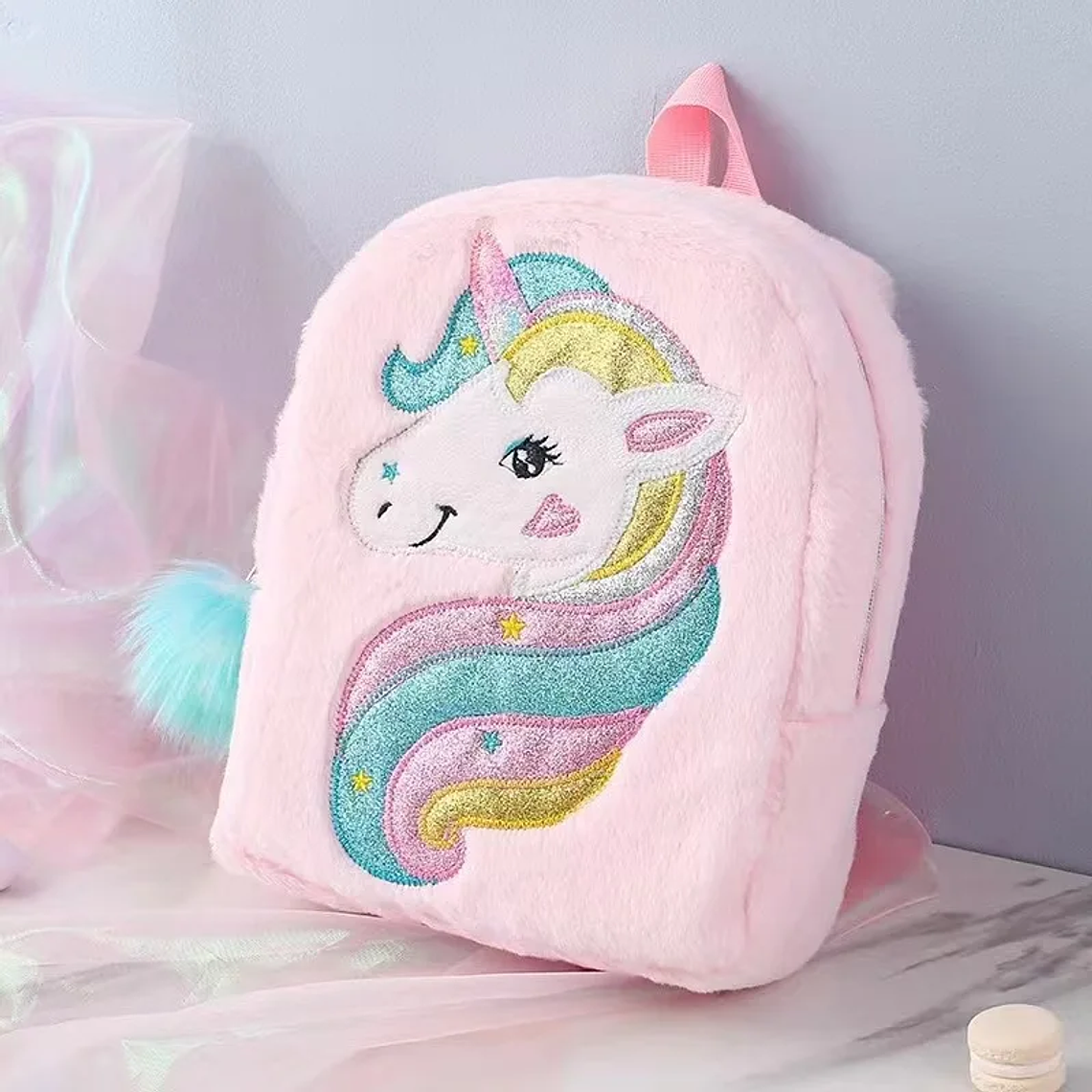 Mochila Infantil Unicórnio Tie-Dye | Mochila Escolar com Pelúcia e Grande Capacidade para Meninas | Impermeável e Fashion 2