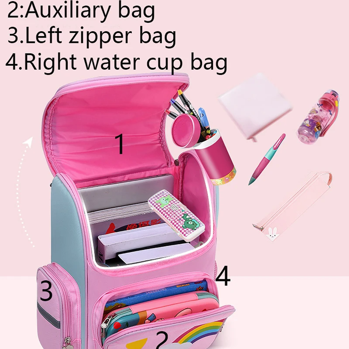 Mochila Escolar Unicórnio Grande Capacidade | Mochila Infantil Impermeável Kawaii para Meninas de 2 a 16 Anos | Com Detalhes Aplicados e Refletivos 3