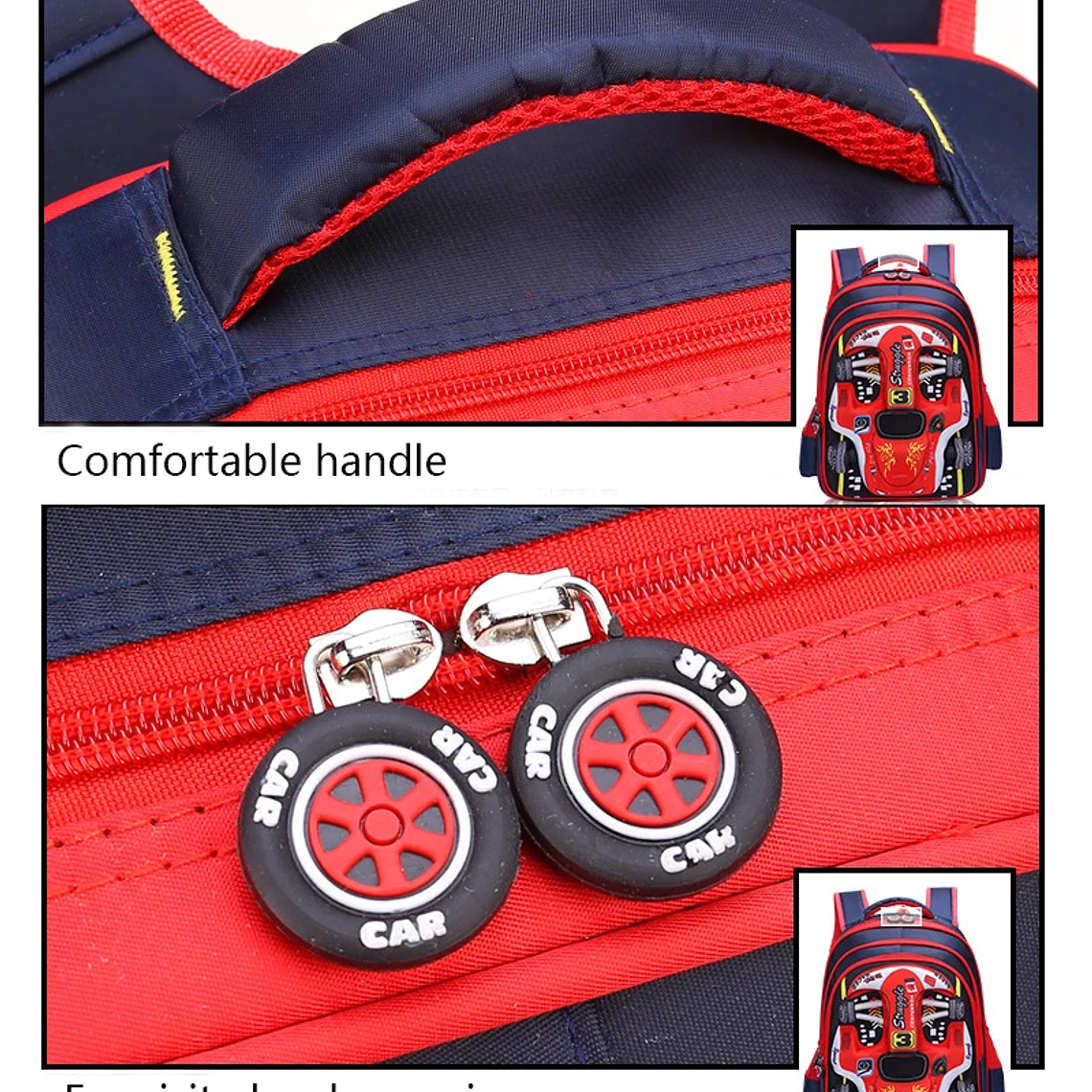 Mochila Infantil 3D para Carro | Mochila Escolar Leve e Impermeável para Crianças | Pré-Escola e Jardim de Infância - Cores Azul e Vermelho 5