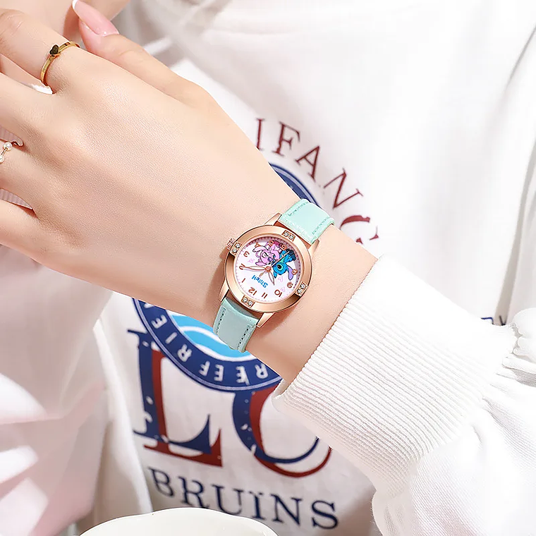 Disney Stitch Watch for Girls | Rhinestone Dial, Leather Strap | Water Resistant, Gift 2
